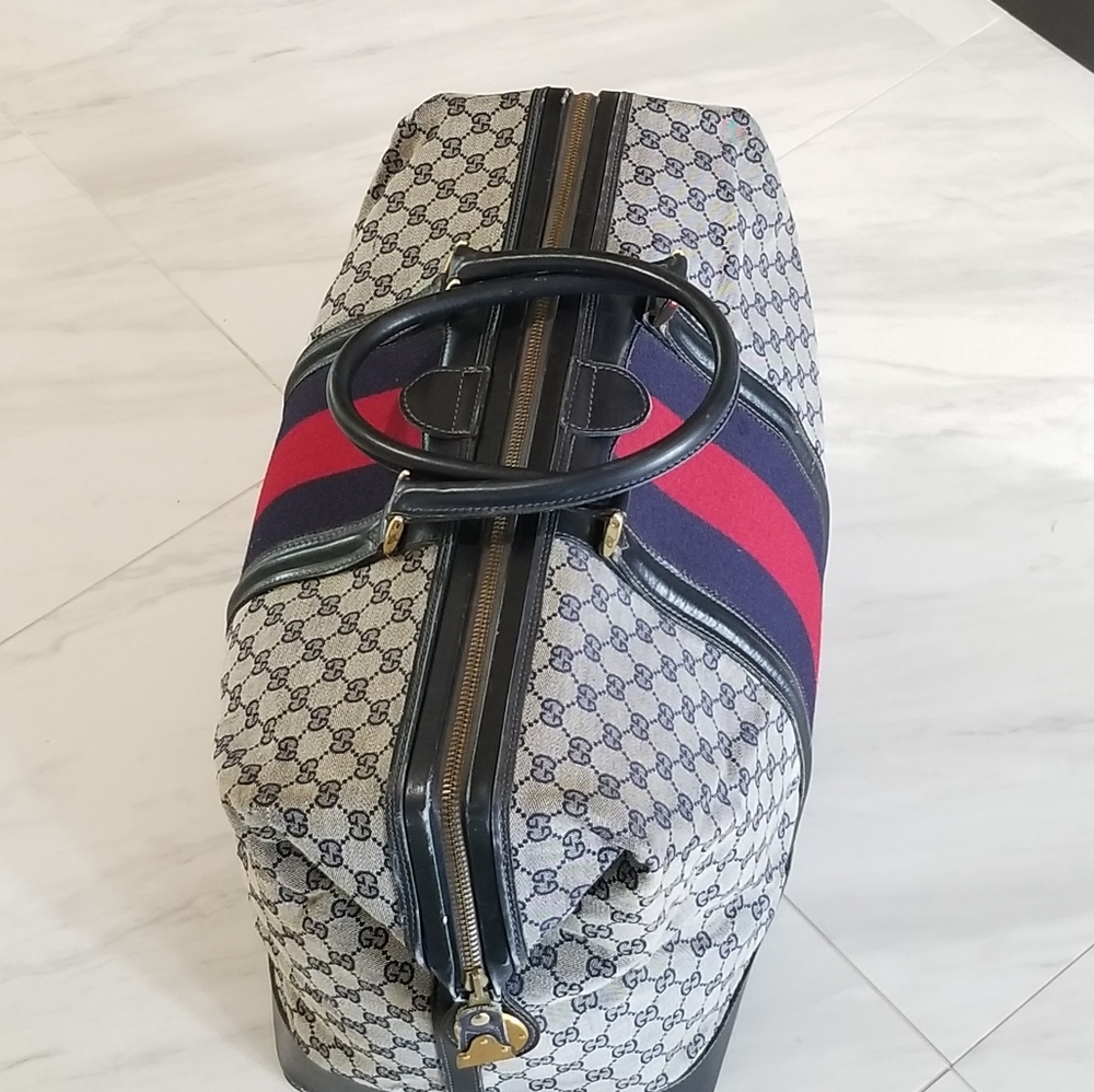 Fabulous Rare Vintage Gucci web travel weekender Boston Train Case luggage bag - Picture 9 of 16